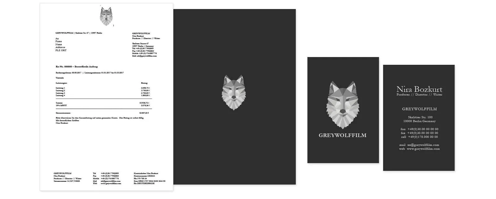 Greywolffilm – Corporate design · Stationery (image 2/2)