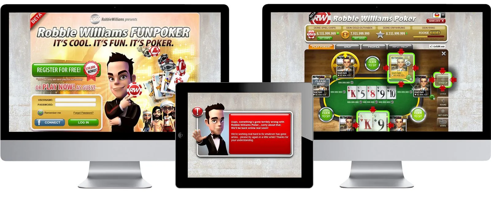 Robbie Williams Poker – Game Design · Webdesign (Bild 1/4)